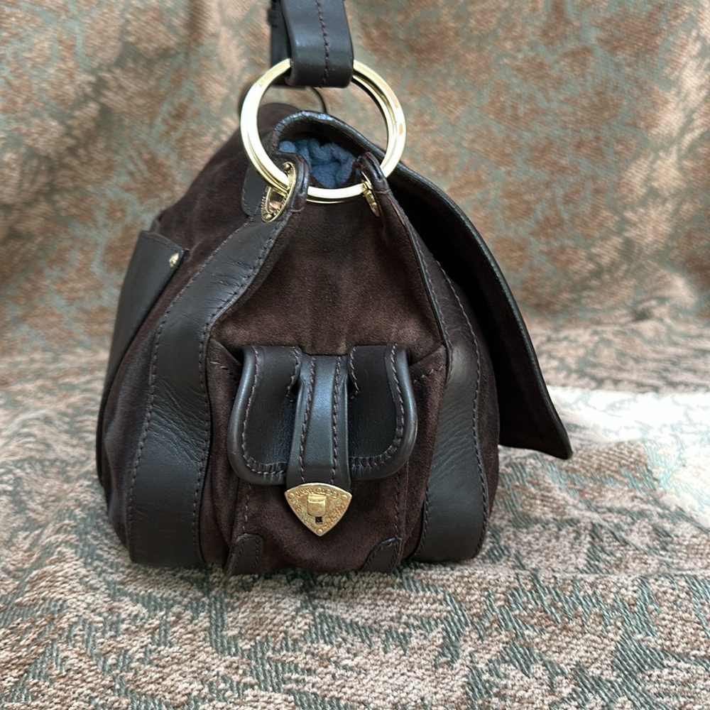 Jimmy Choo Brown Suede Leather Gold hardware Handbag Purse Large - Picture 5 of 9